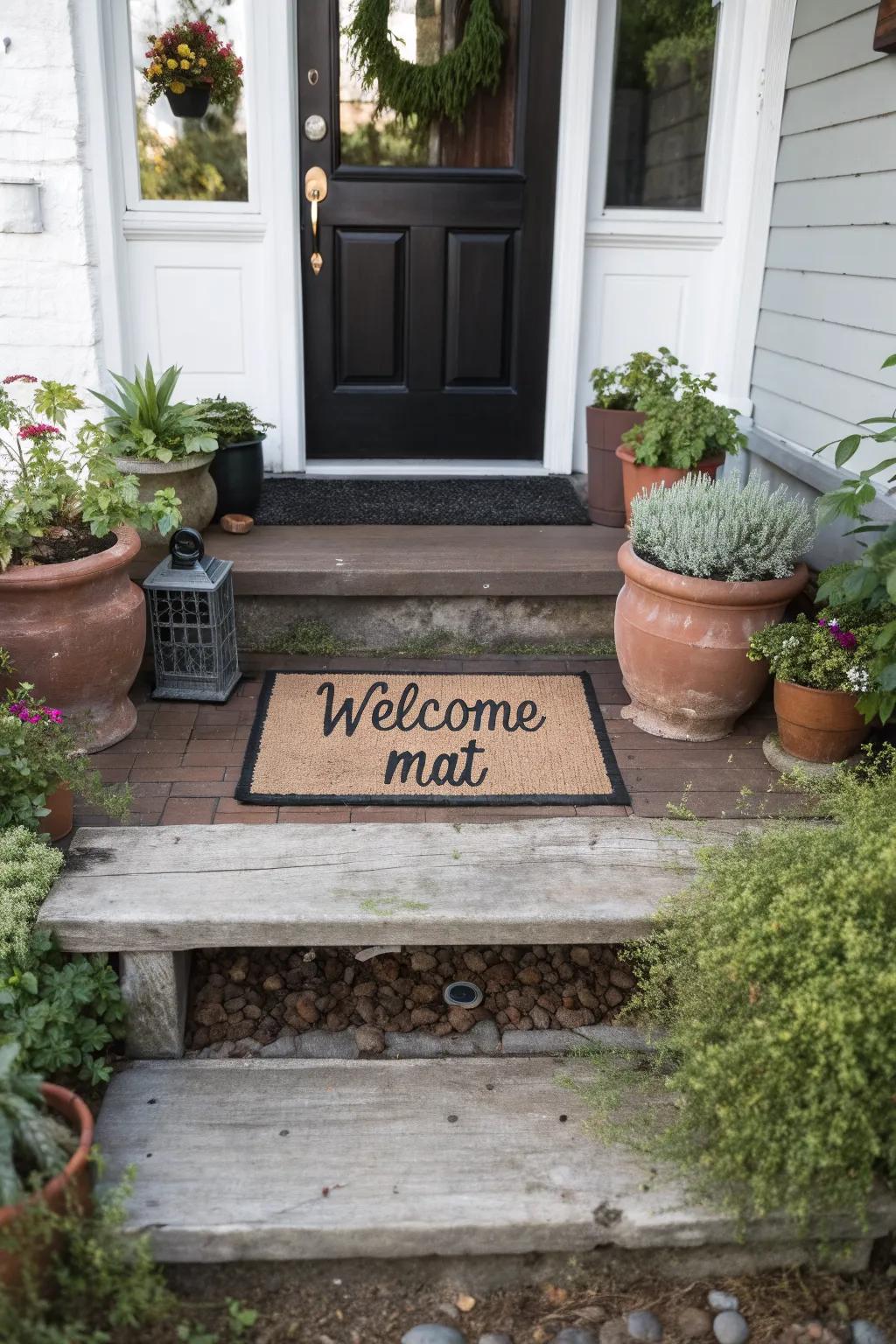 A welcome mat is a simple way to add personality to your entry.