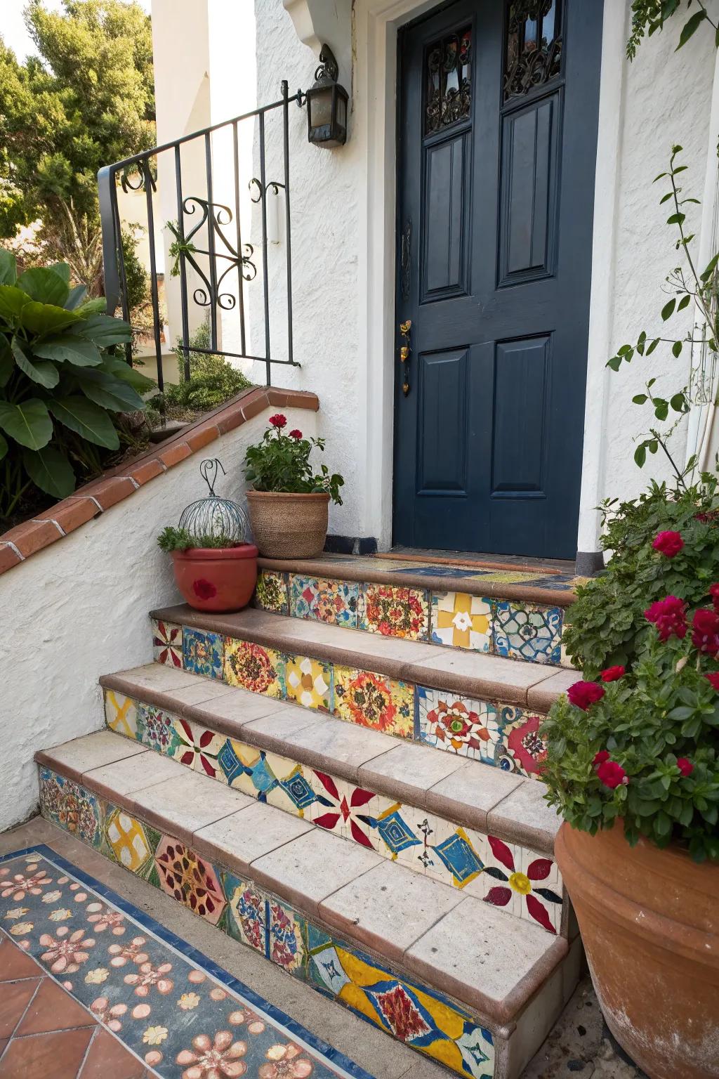 Draw attention with colorful accent tiles on your steps