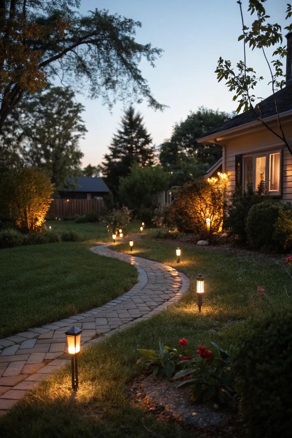 Pathway lighting enhances safety and adds evening charm.