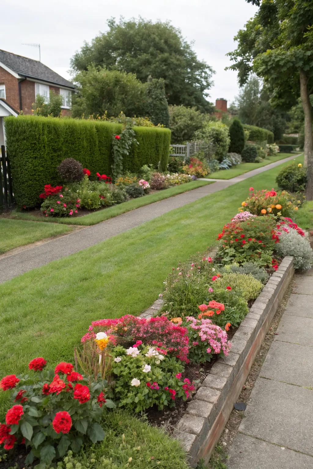 Integrate flower beds into the lawn for seamless beauty.