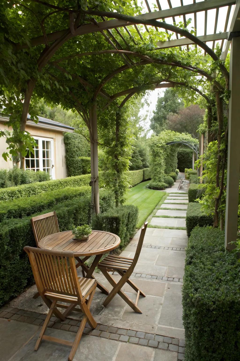 Create a private retreat with lush hedges and trellises.