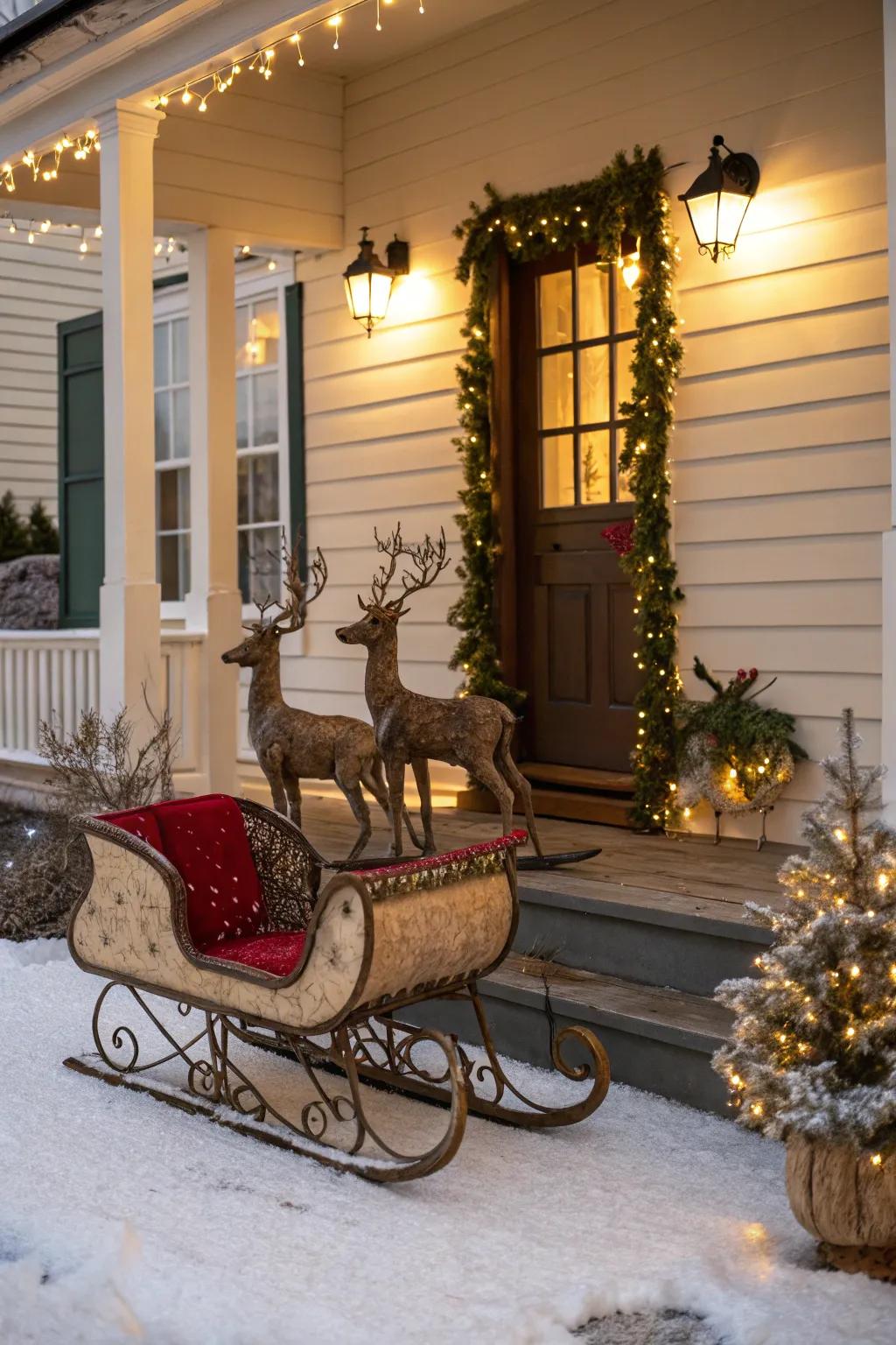 Whimsical elements like a sled add a playful touch.
