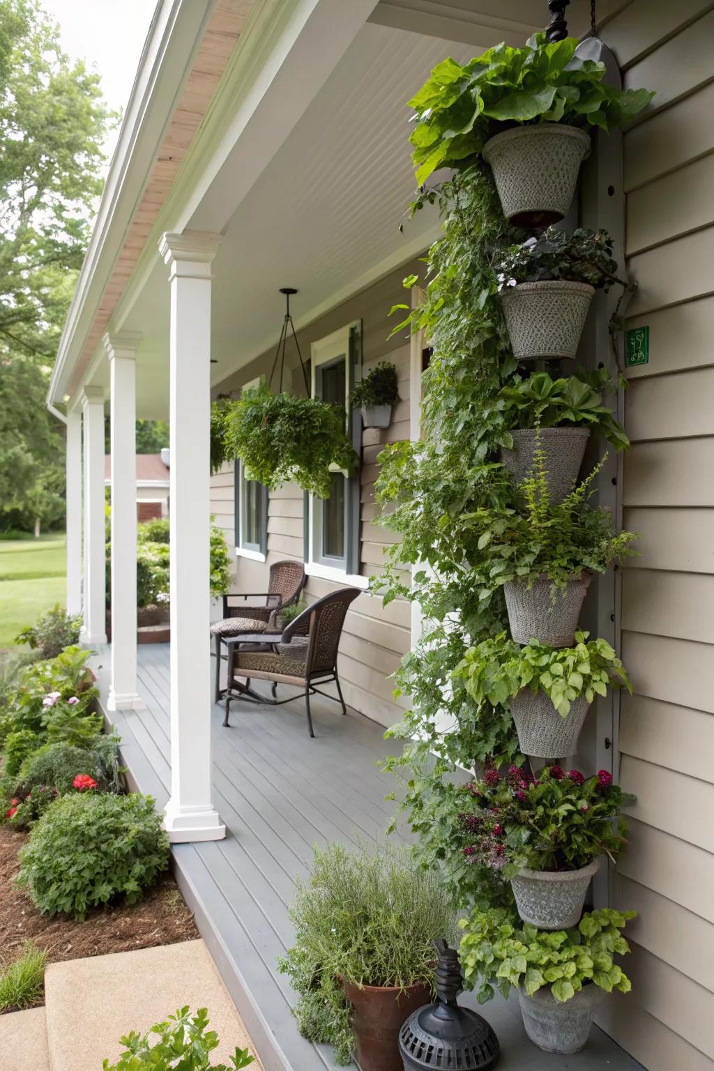 Vertical gardening adds dimension and depth.