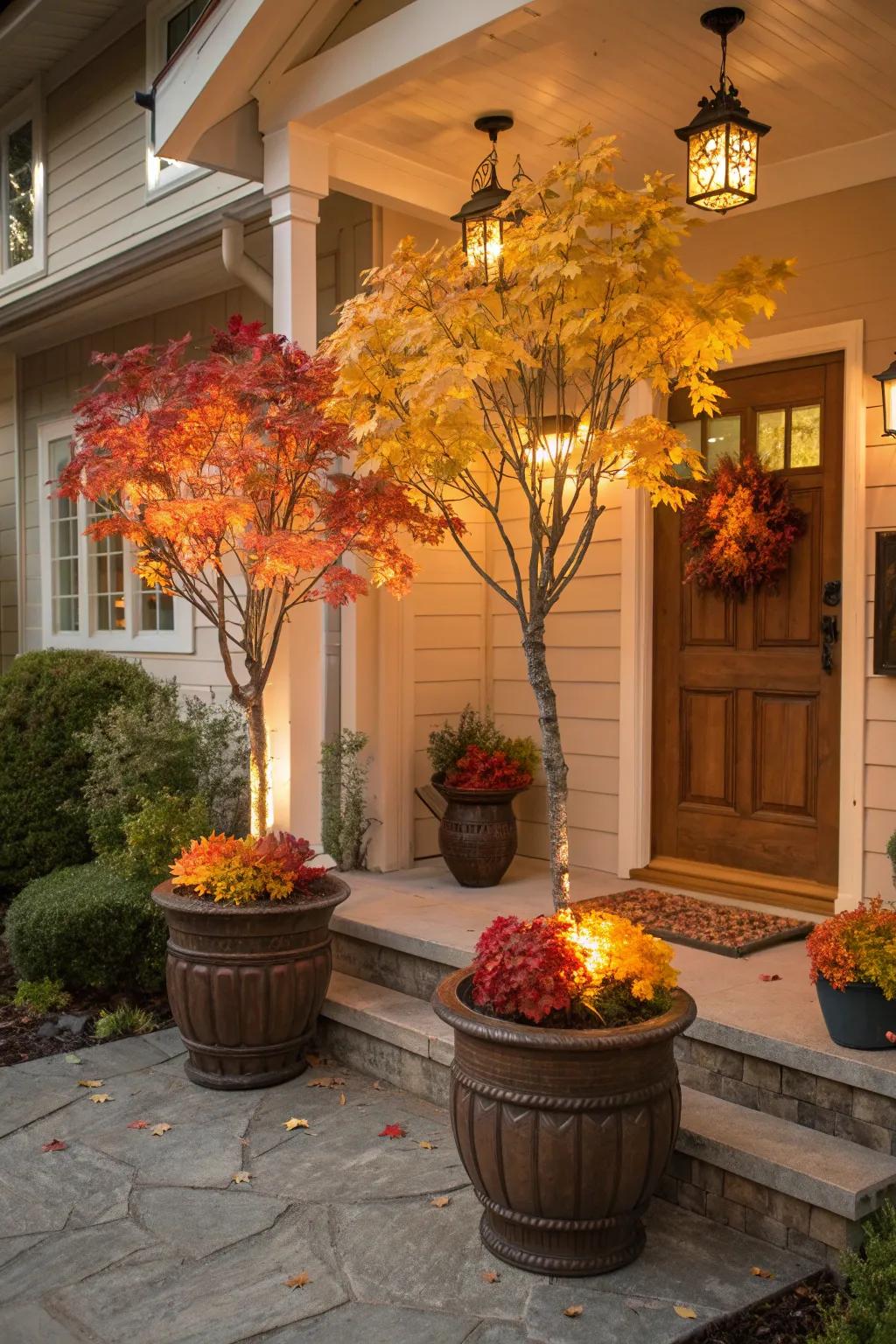Seasonal colors bring dynamic beauty to the porch.