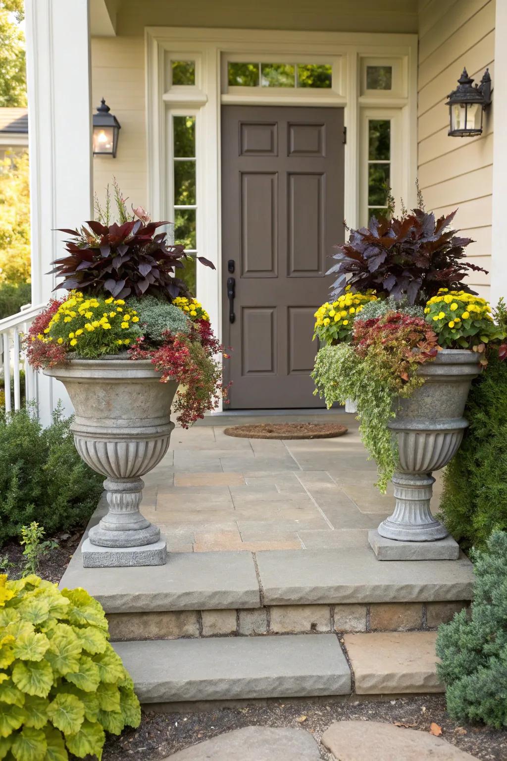 Achieve harmony with color-coordinated urns.
