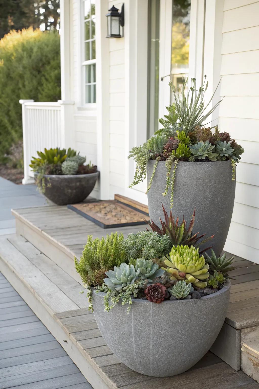 Succulents add a modern, textured look to your porch.