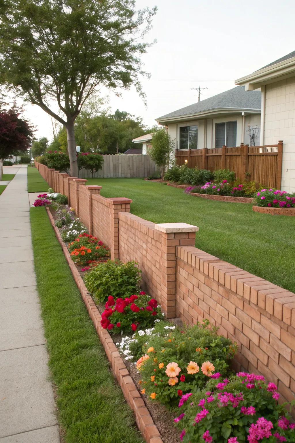 Create an inviting space with a low brick wall.