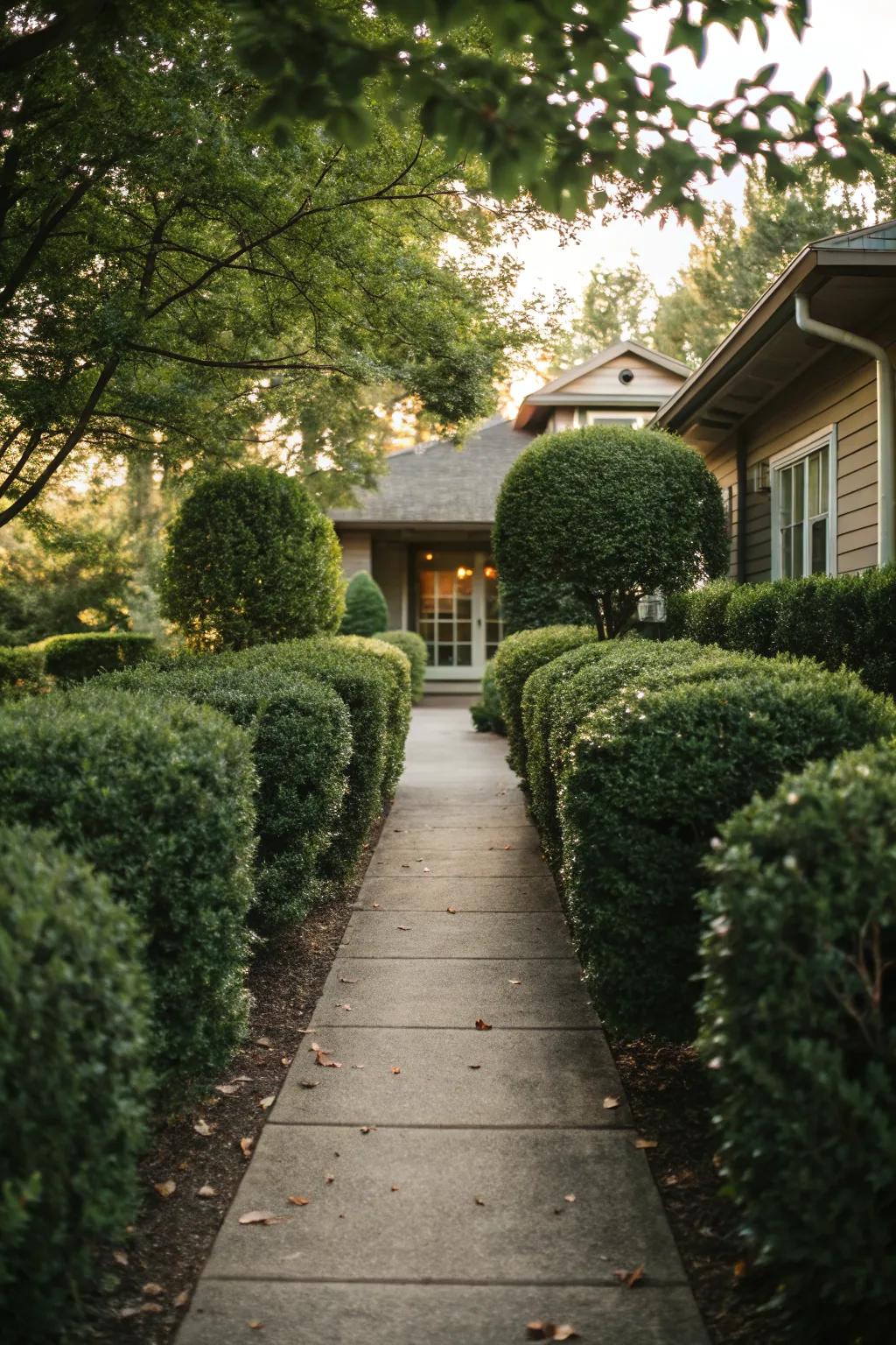 Line your paths with bushes for an inviting entrance.