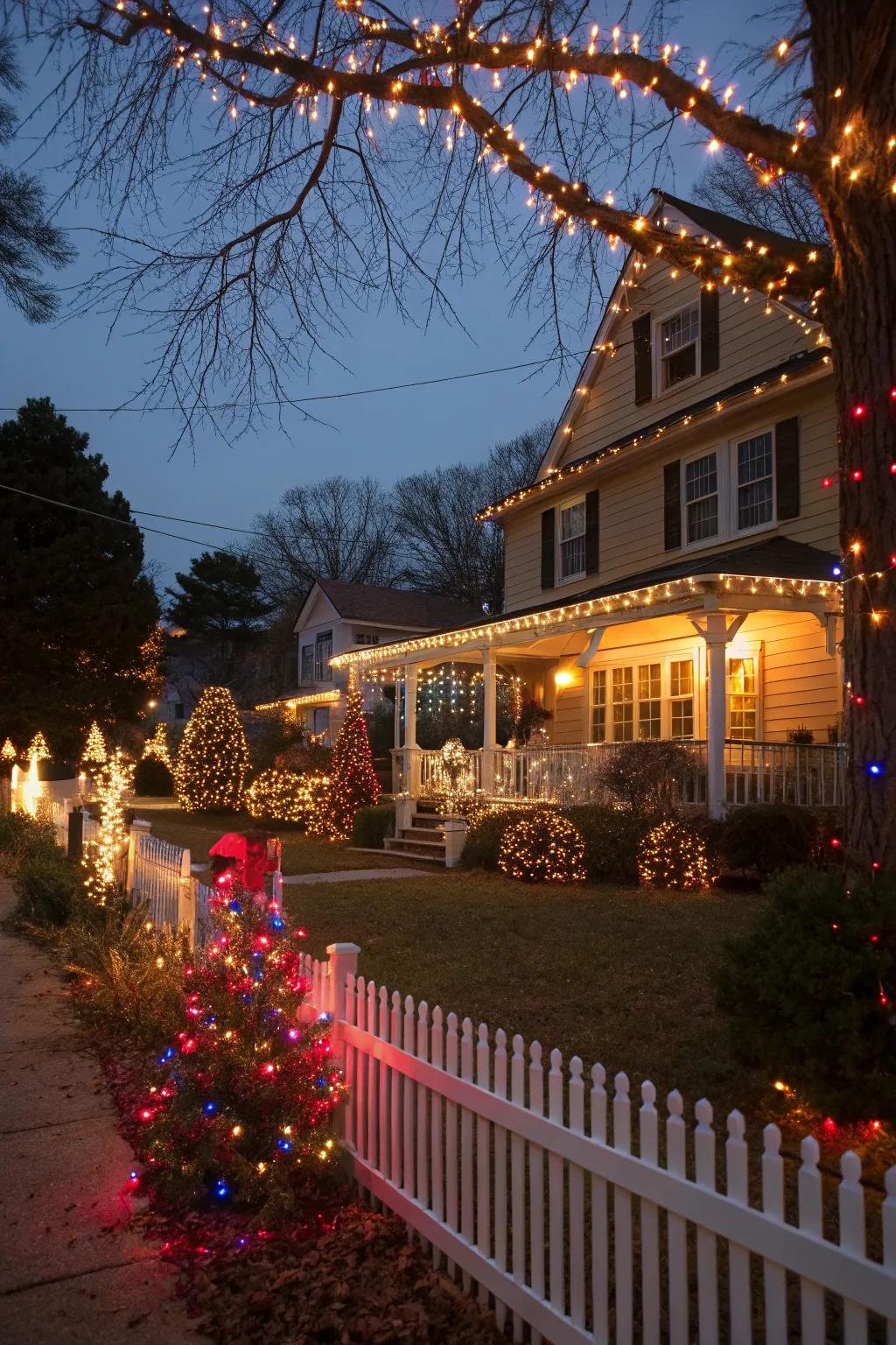 Multicolored lights add vibrant joy to your Christmas display.