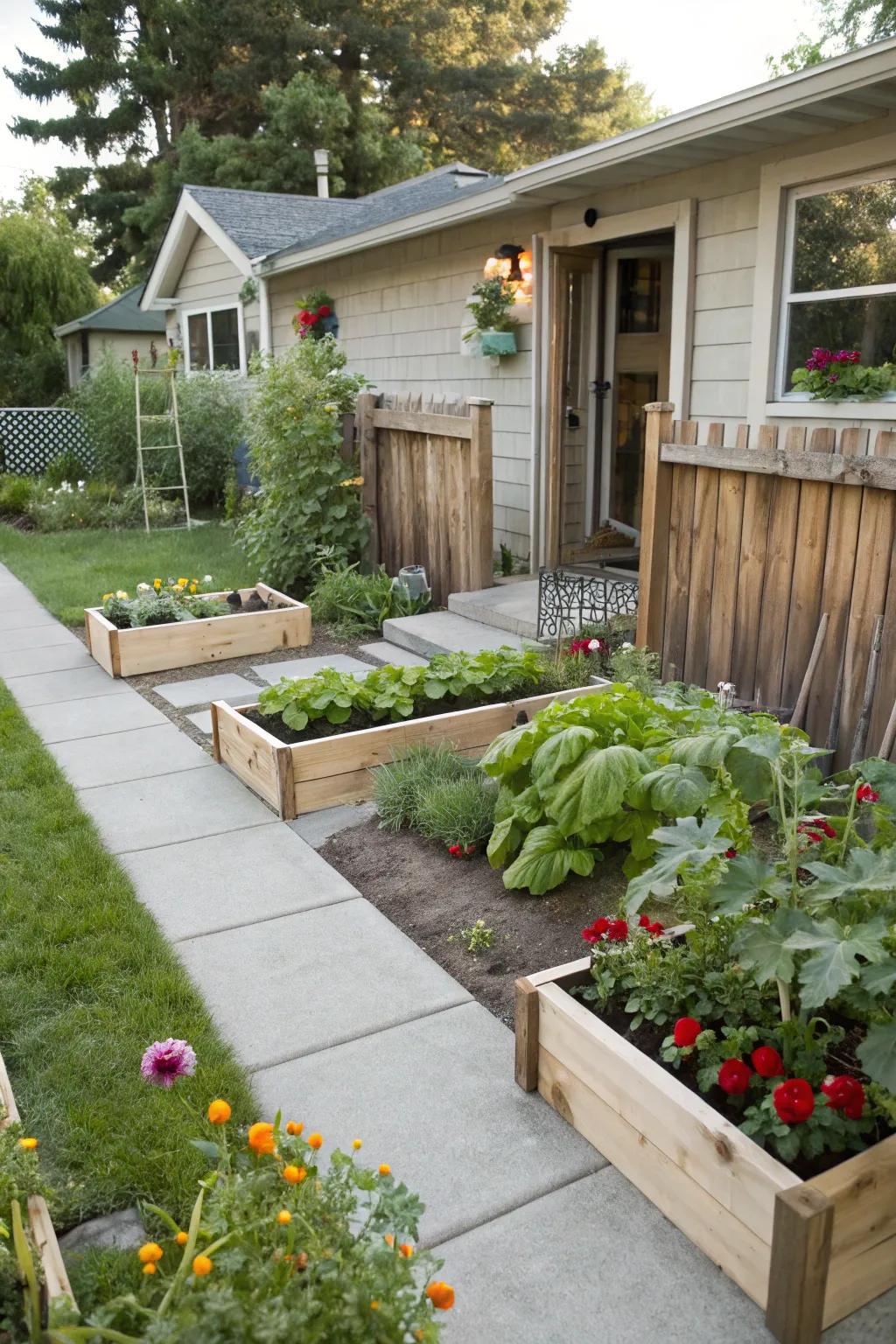 Grow your own vegetables in a charming front yard garden.