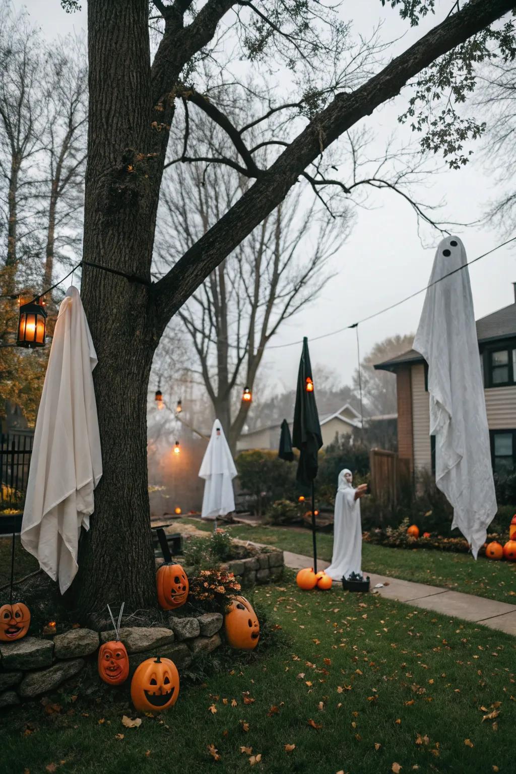 Ghostly figures add movement and mystery.