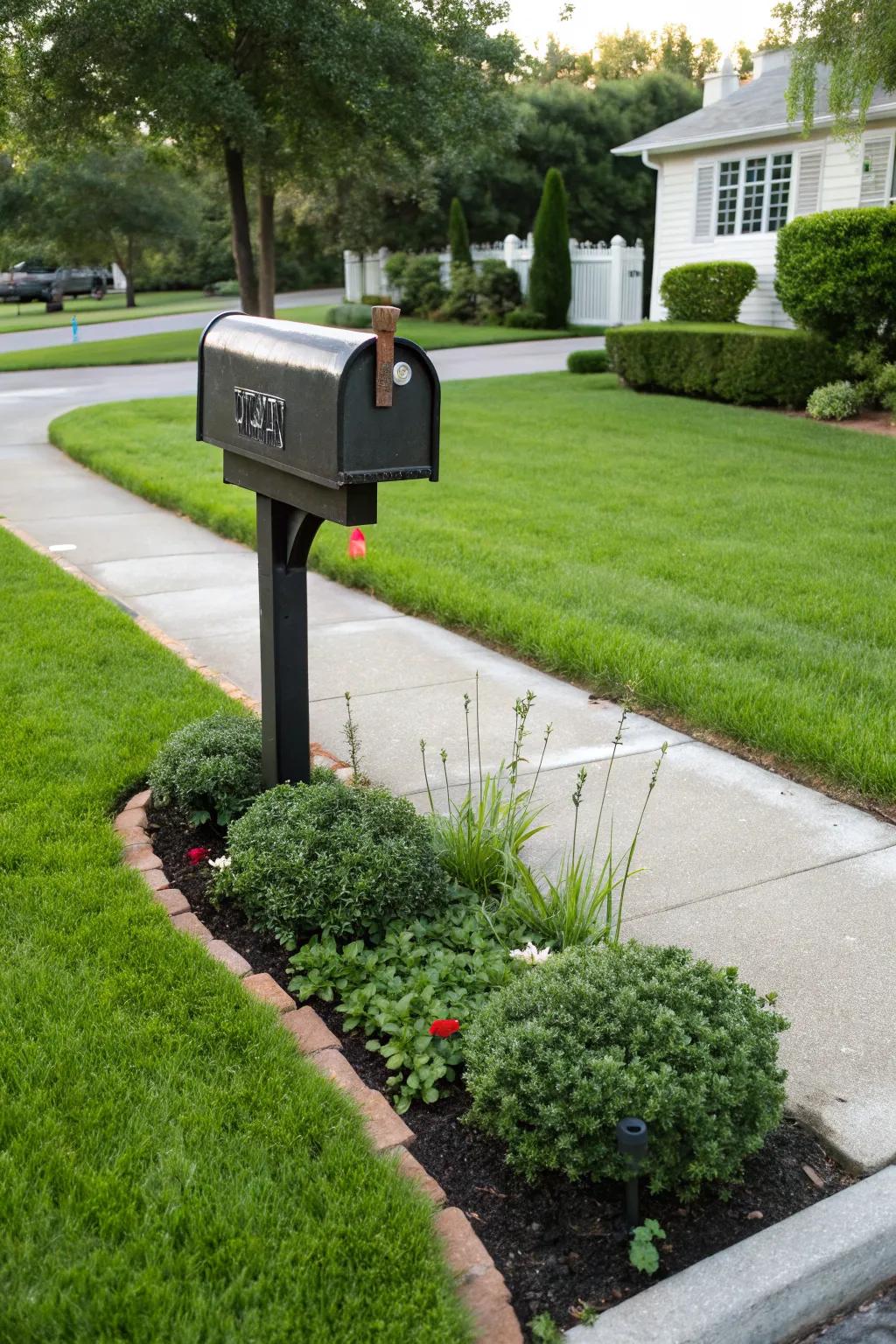Trimmed grass gives a neat and clean look to the mailbox landscape.