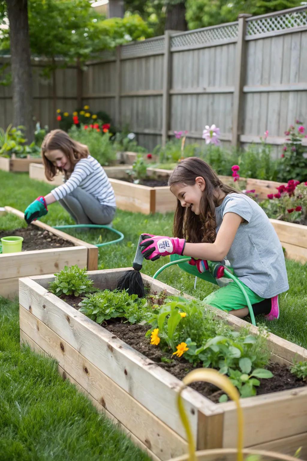 A vibrant garden area where tweens can grow their own plants.