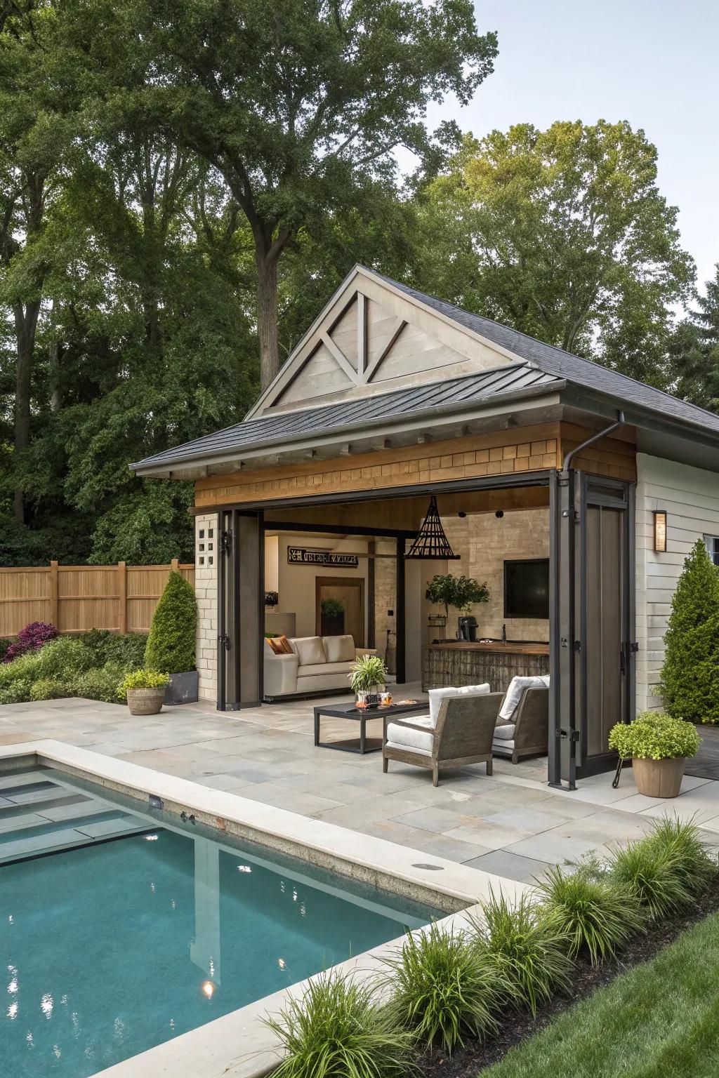 Stay cool and comfortable under a beautifully designed covered area.