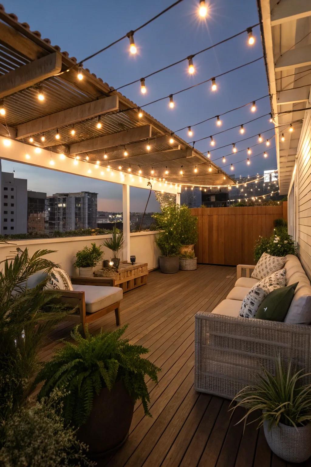 Illuminate your nights with enchanting rooftop lighting.