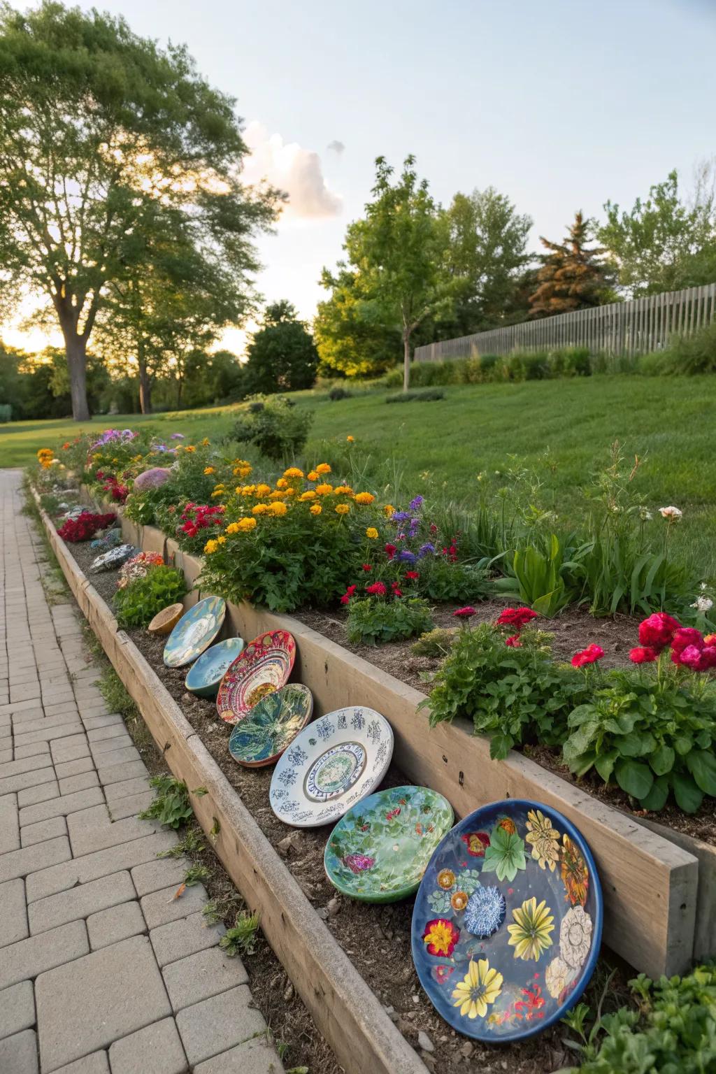Decorative plates add an artistic and whimsical touch.