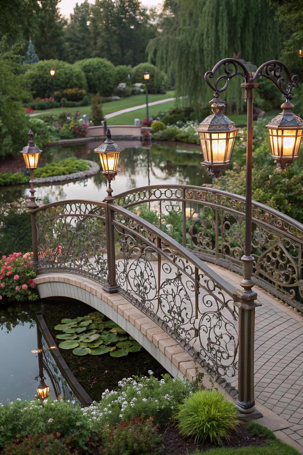 An ornate bridge with lanterns evokes a fairy tale setting.