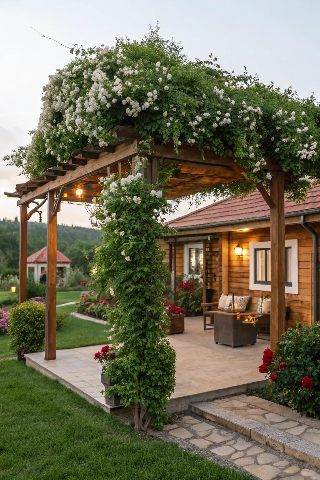 A pergola adds elegance and a touch of nature to this garden bungalow.