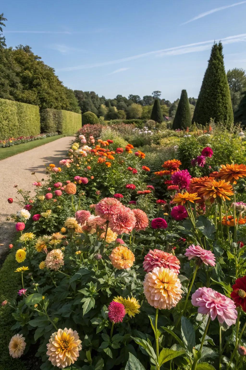 A garden showcasing a diverse range of bright and colorful flowers.