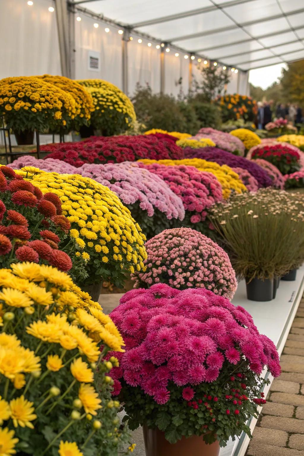 A colorful garden display with vibrant flower arrangements.