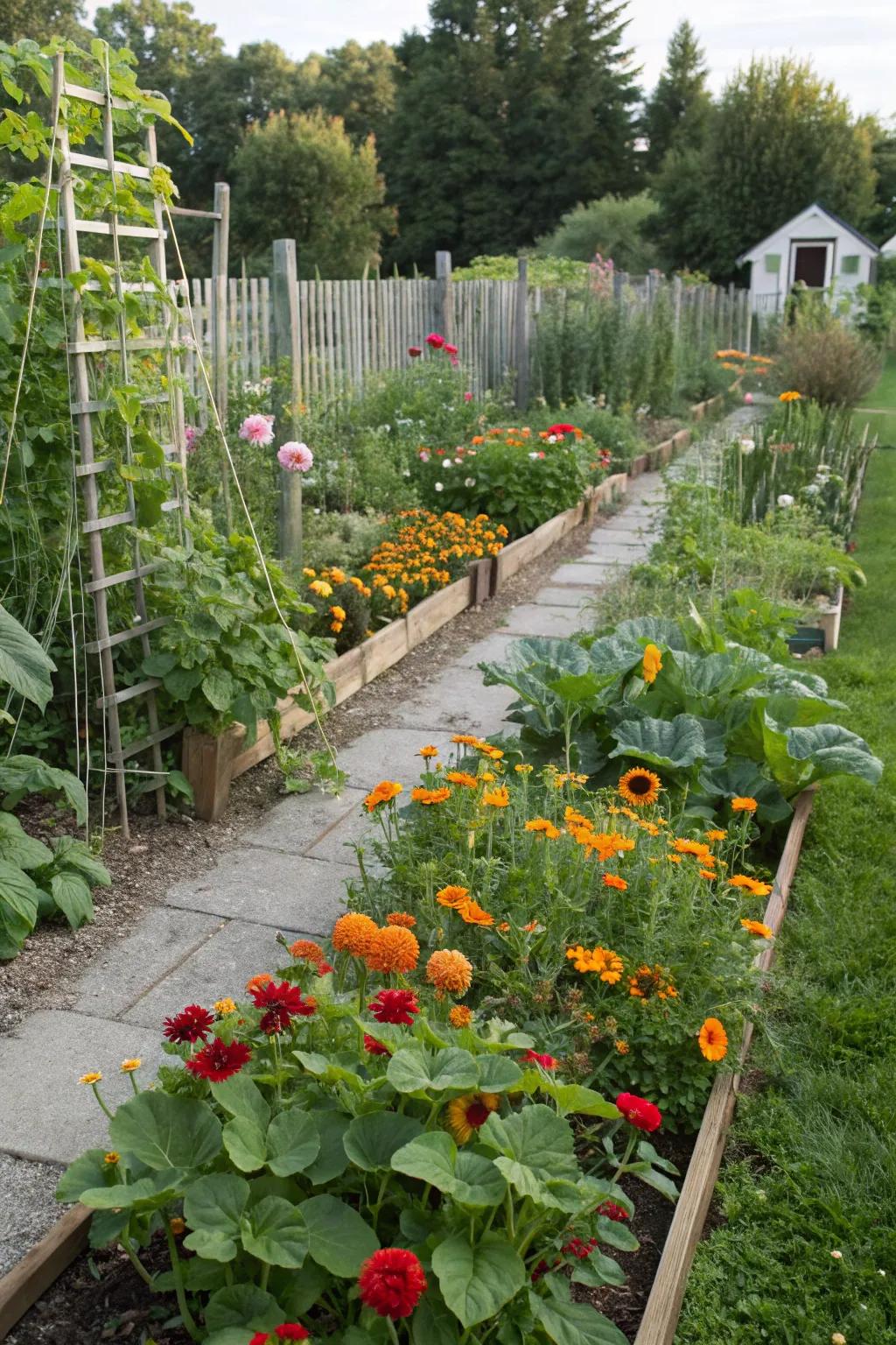 A thriving garden using natural pest control methods.
