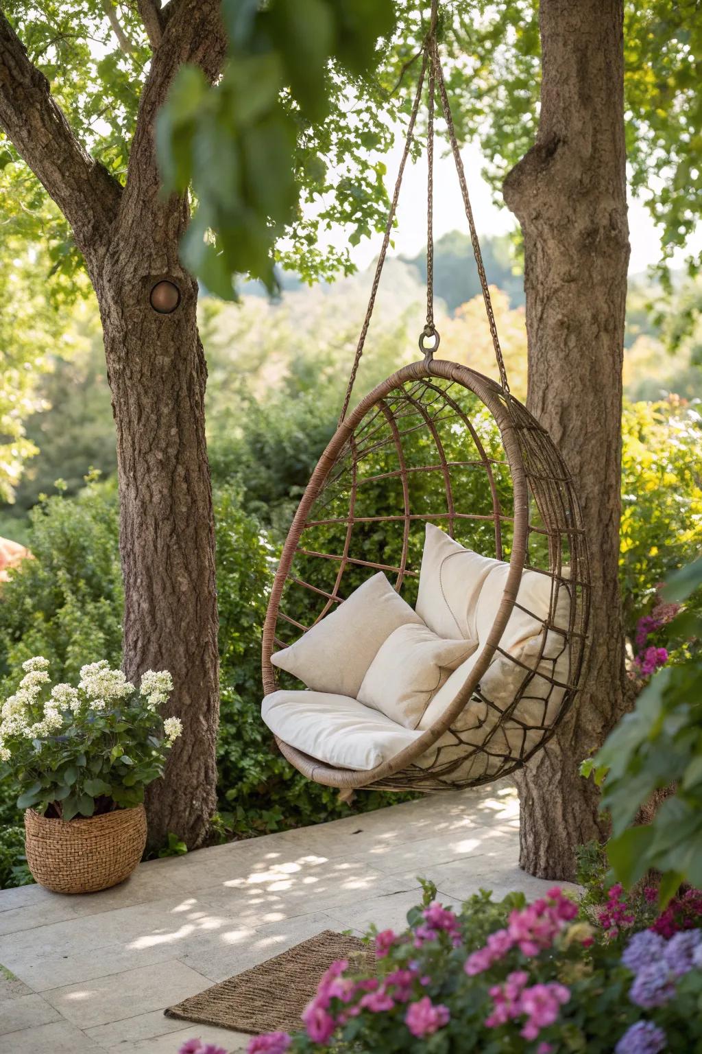 Bring style and comfort with a swing chair in your garden.