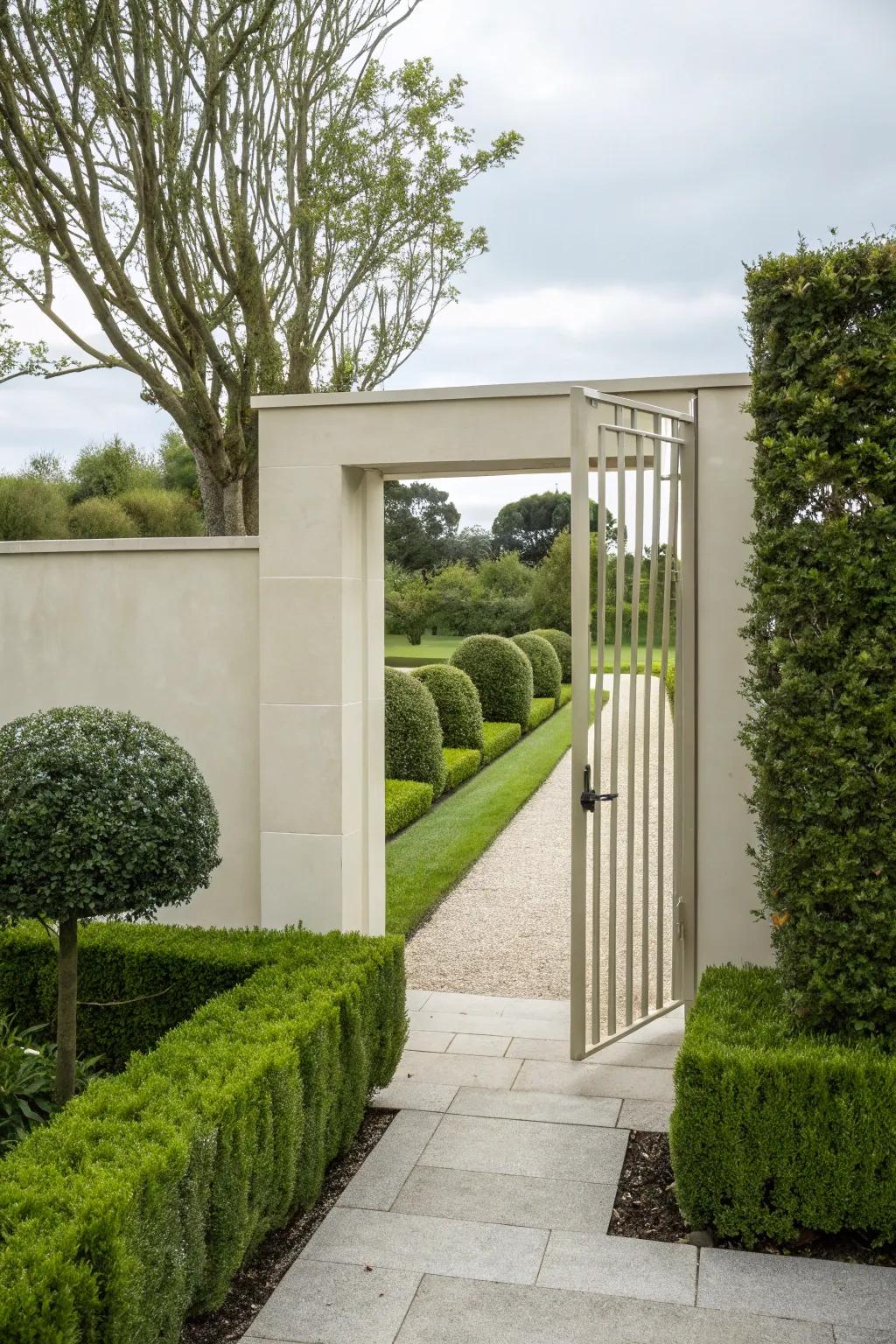 A minimalist gate offers a sleek and modern entrance.