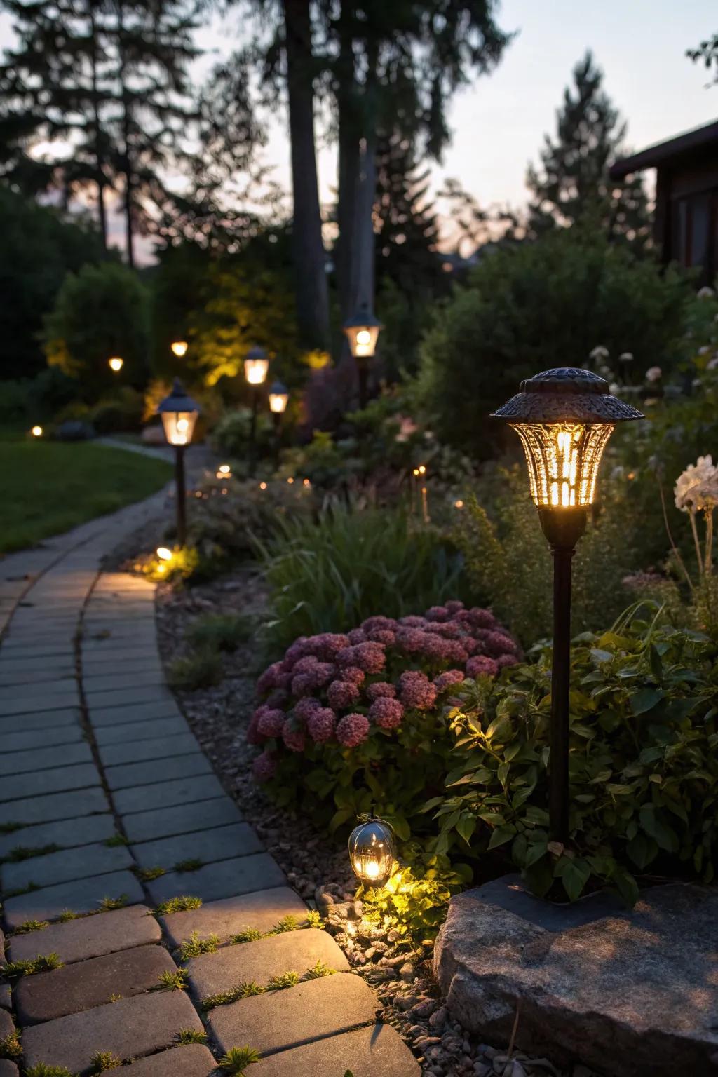 Lighting adds magic and functionality to garden designs.