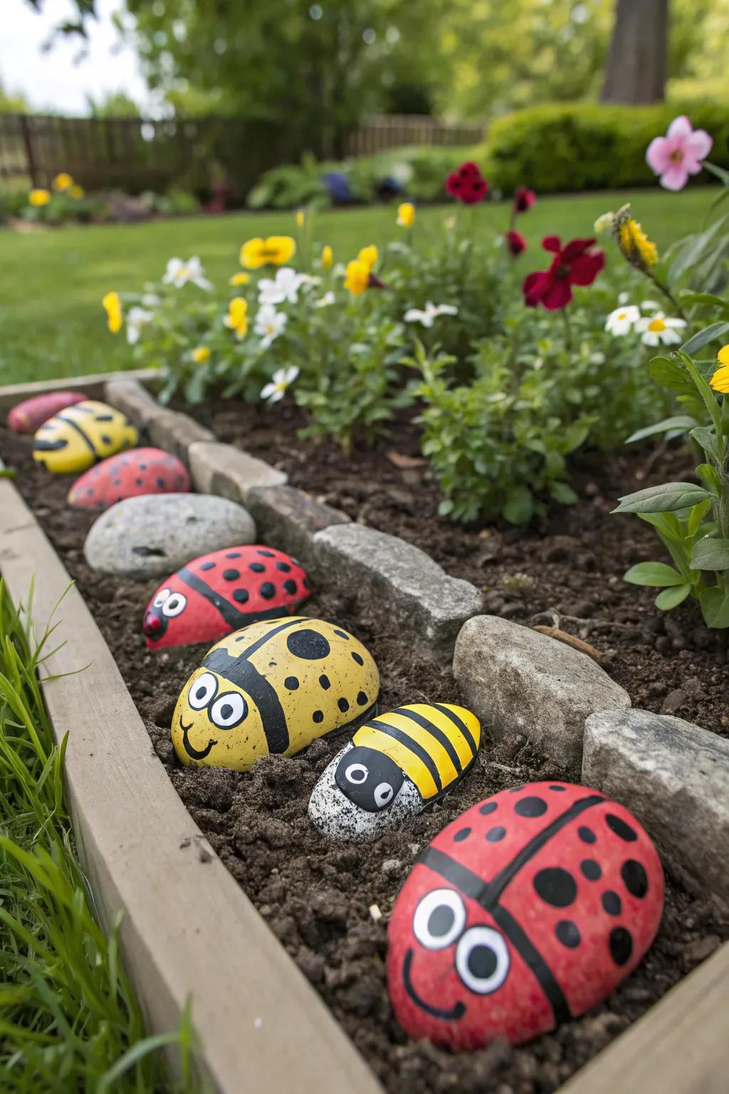 Bring whimsy to your garden with cheerful painted stones.