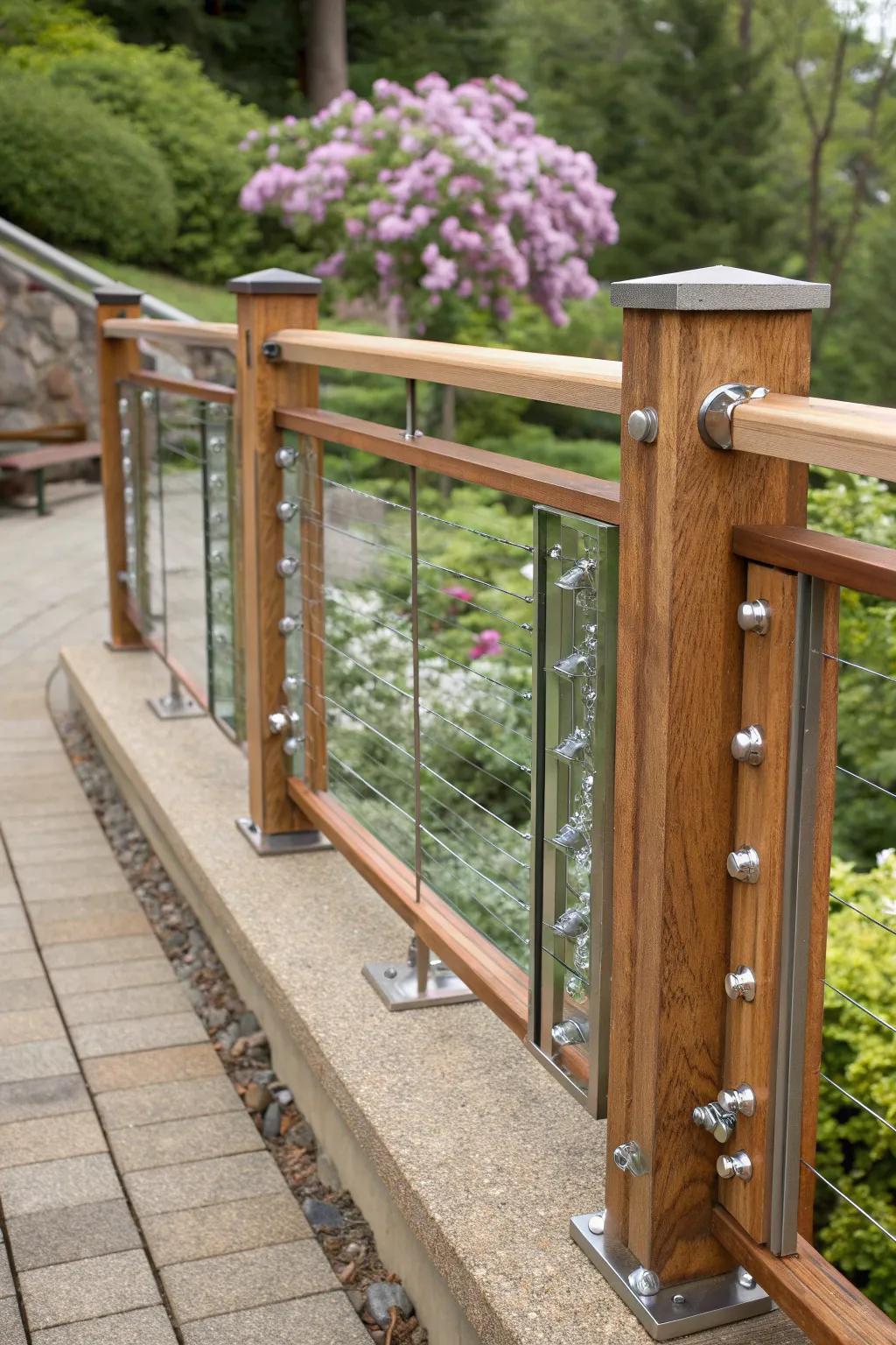 Mixing materials leads to unique and personalized garden railing designs.