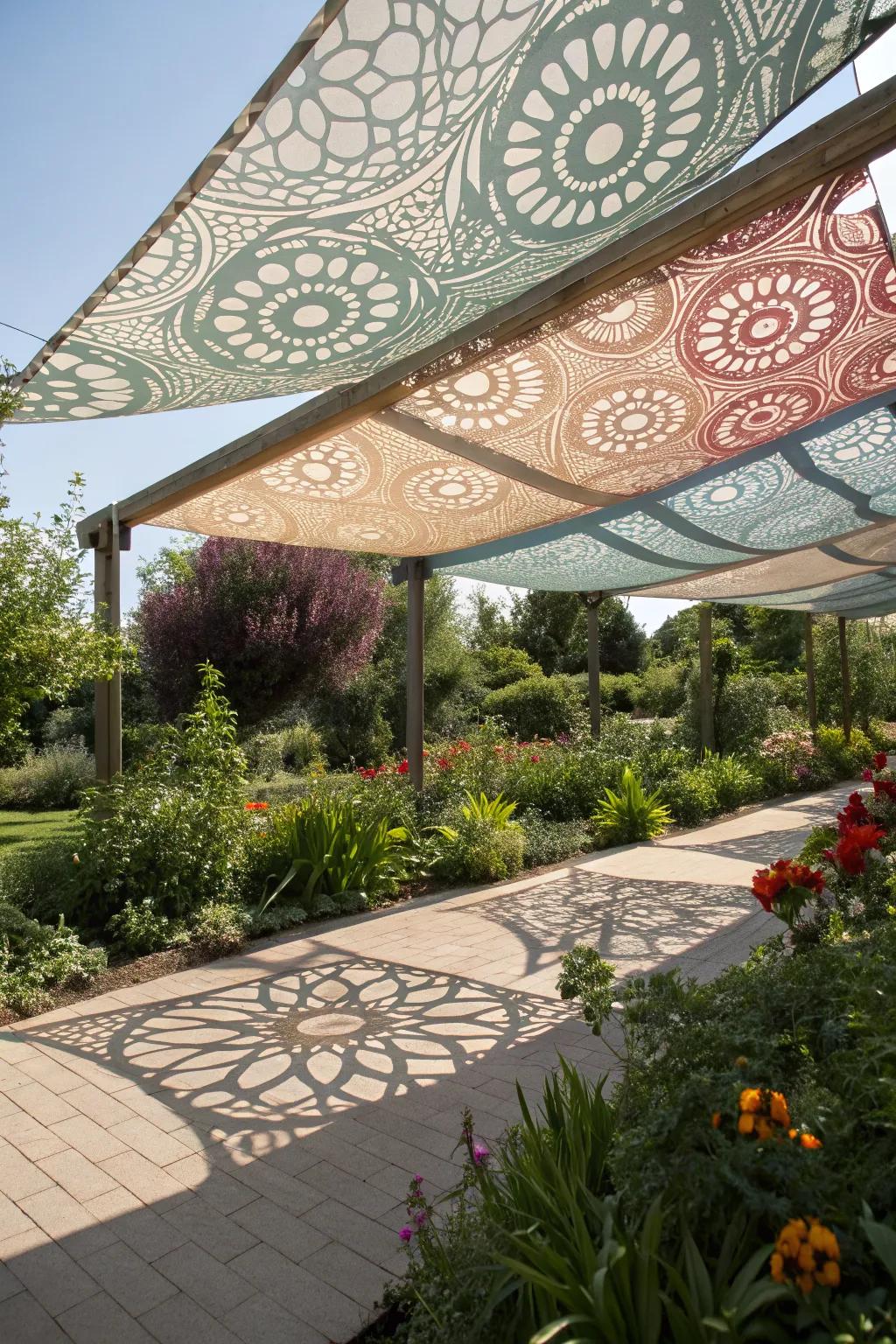 Creative shade cloth designs add an artistic touch.