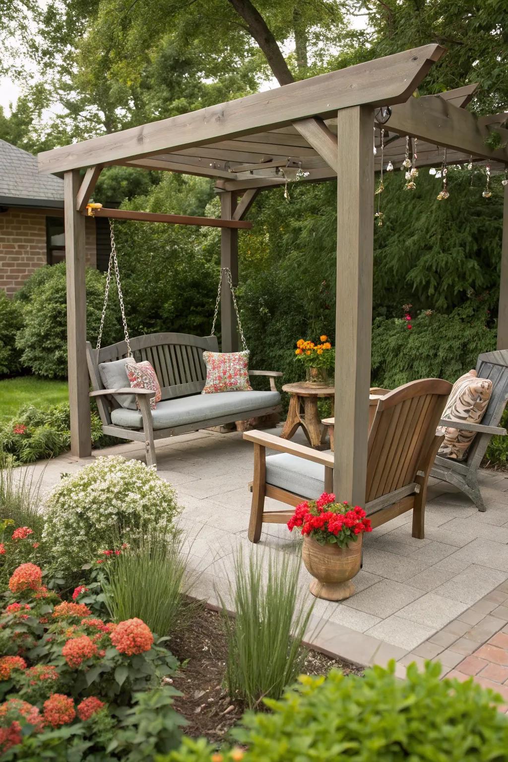 Integrated seating areas offer a unified and inviting garden retreat.