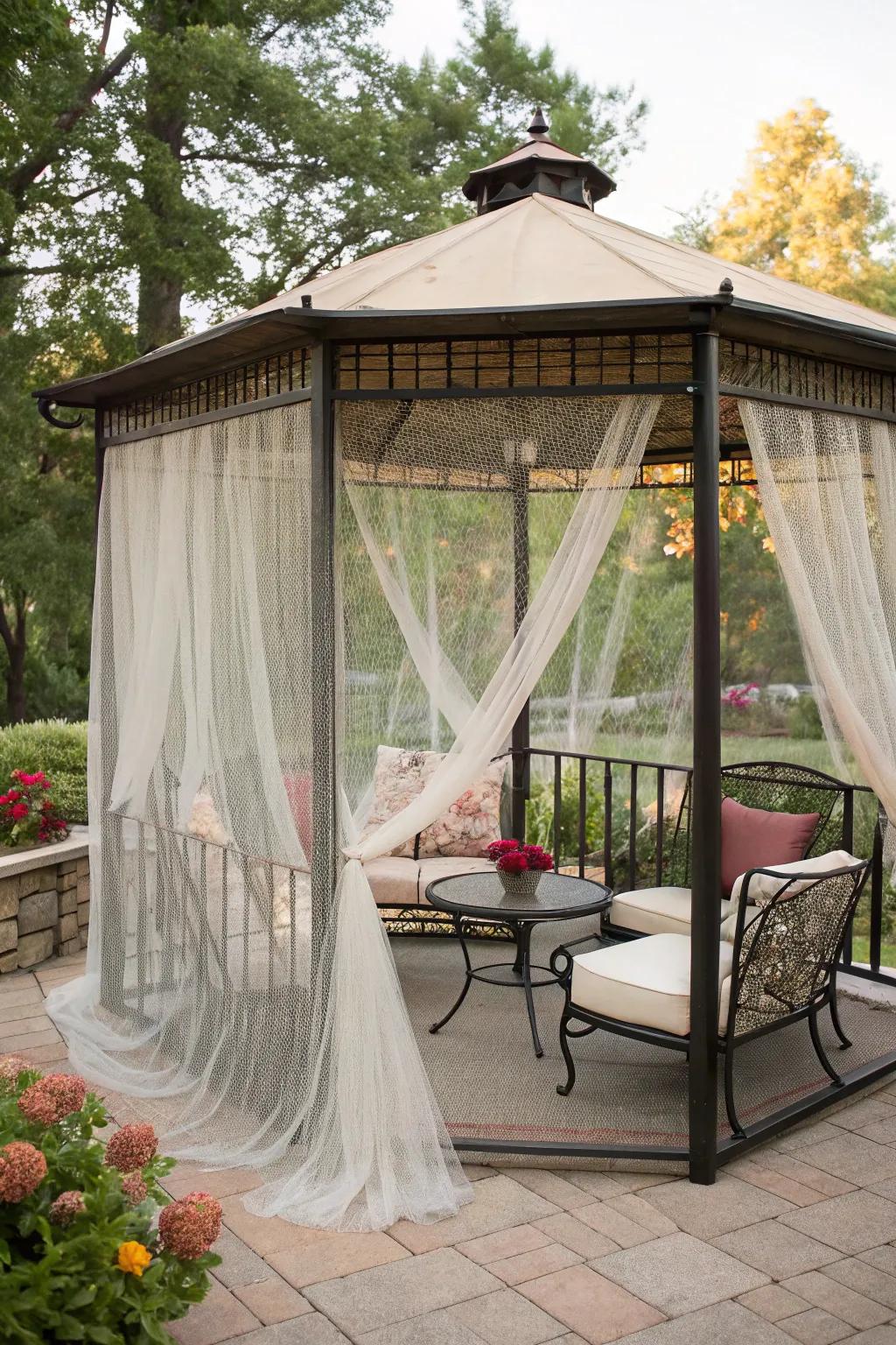 Mosquito netting offers protection from insects while preserving your view.