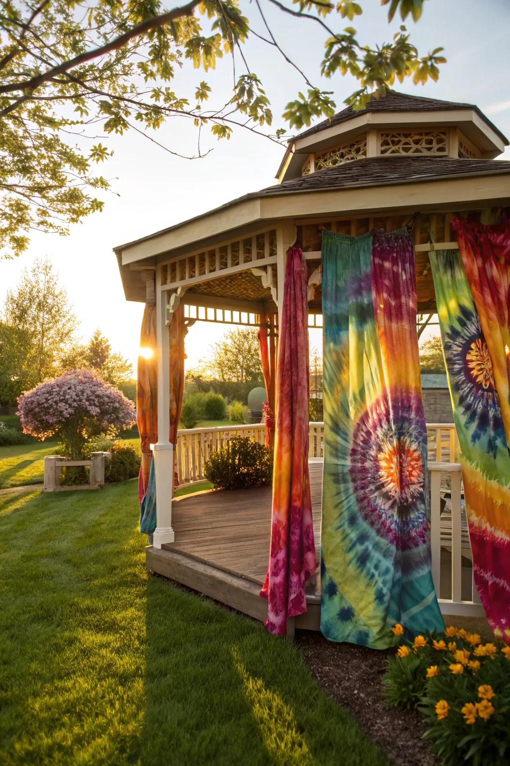 Tie-dye curtains bring a playful and unique vibe.
