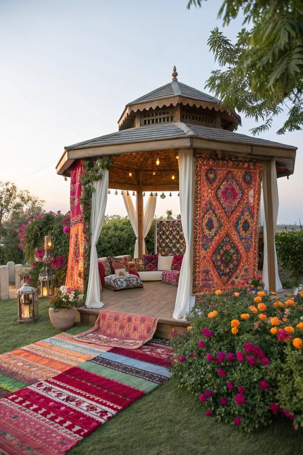 Rugs and textiles enhance the look of your gazebo.