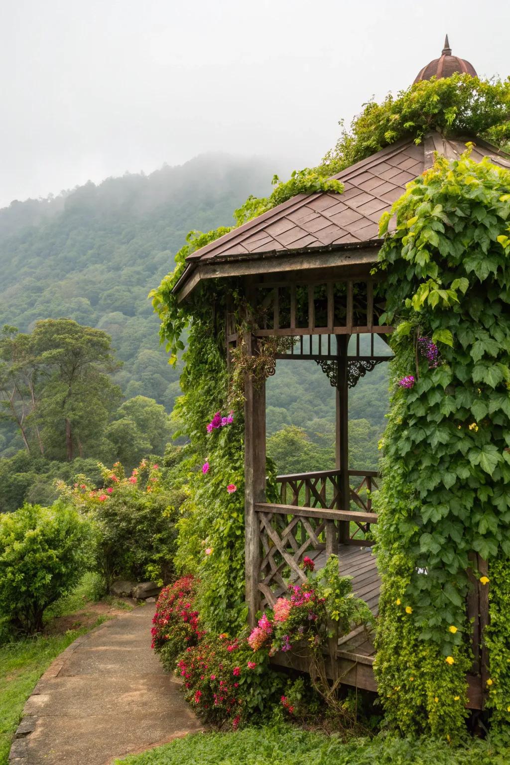 Natural elements adding a refreshing touch to a gazebo party setting.