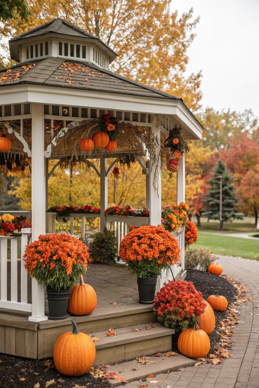 A gazebo with seasonal touches for a cozy fall proposal.