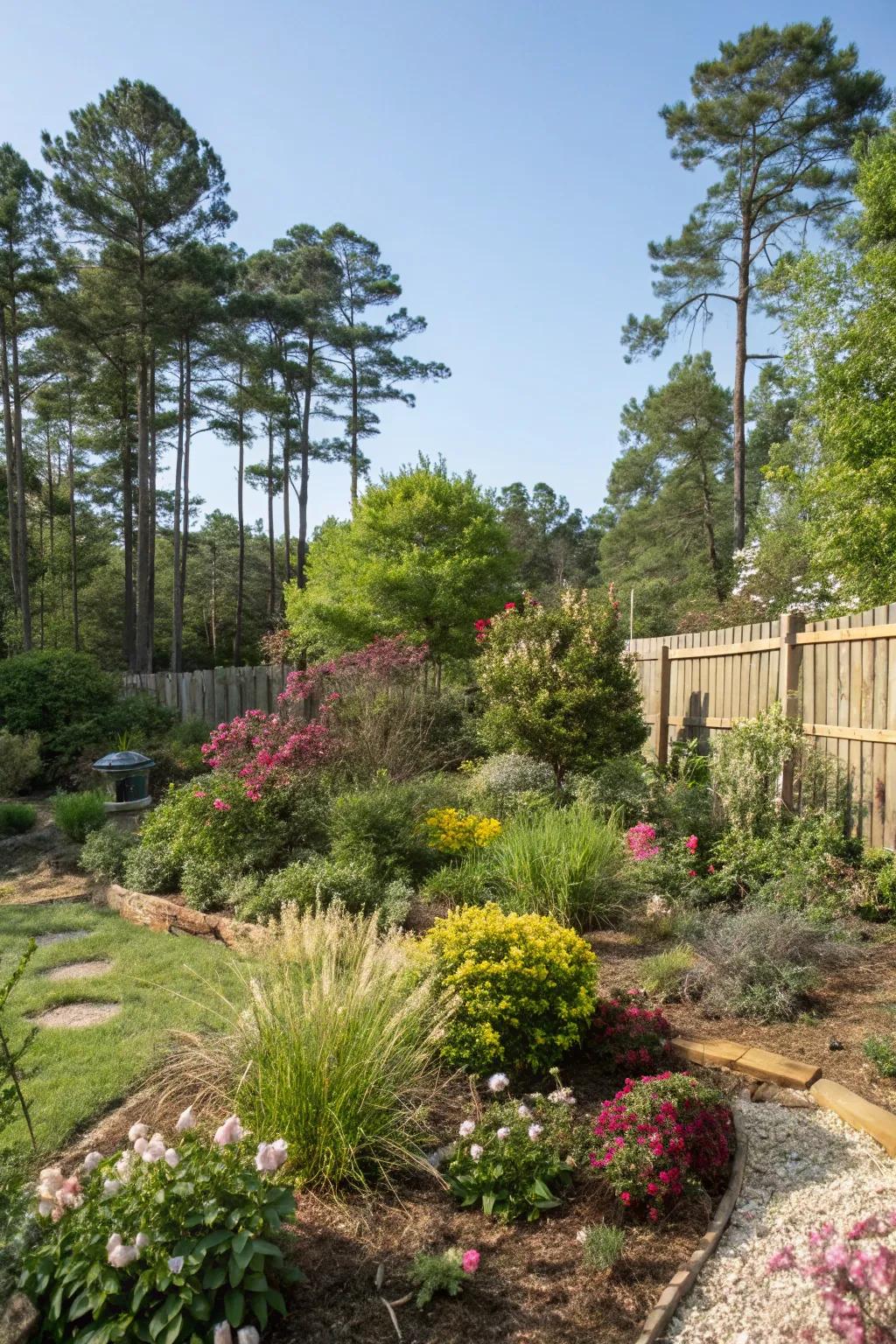 Layered planting adds depth and interest.