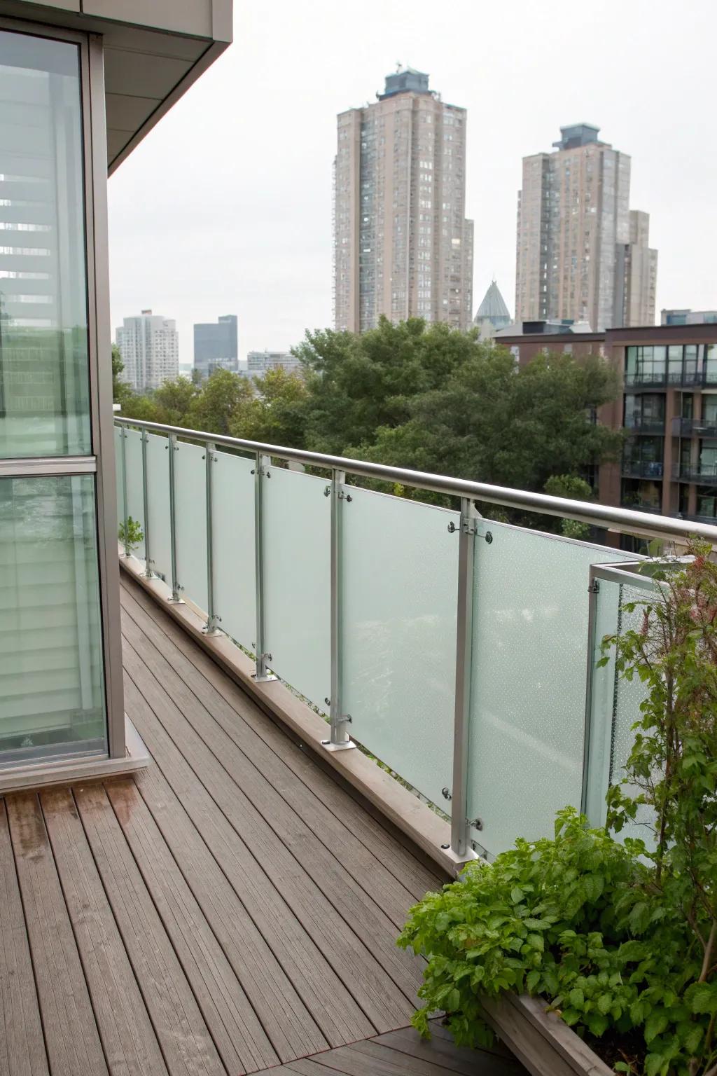 Combine privacy and style with frosted glass railings.