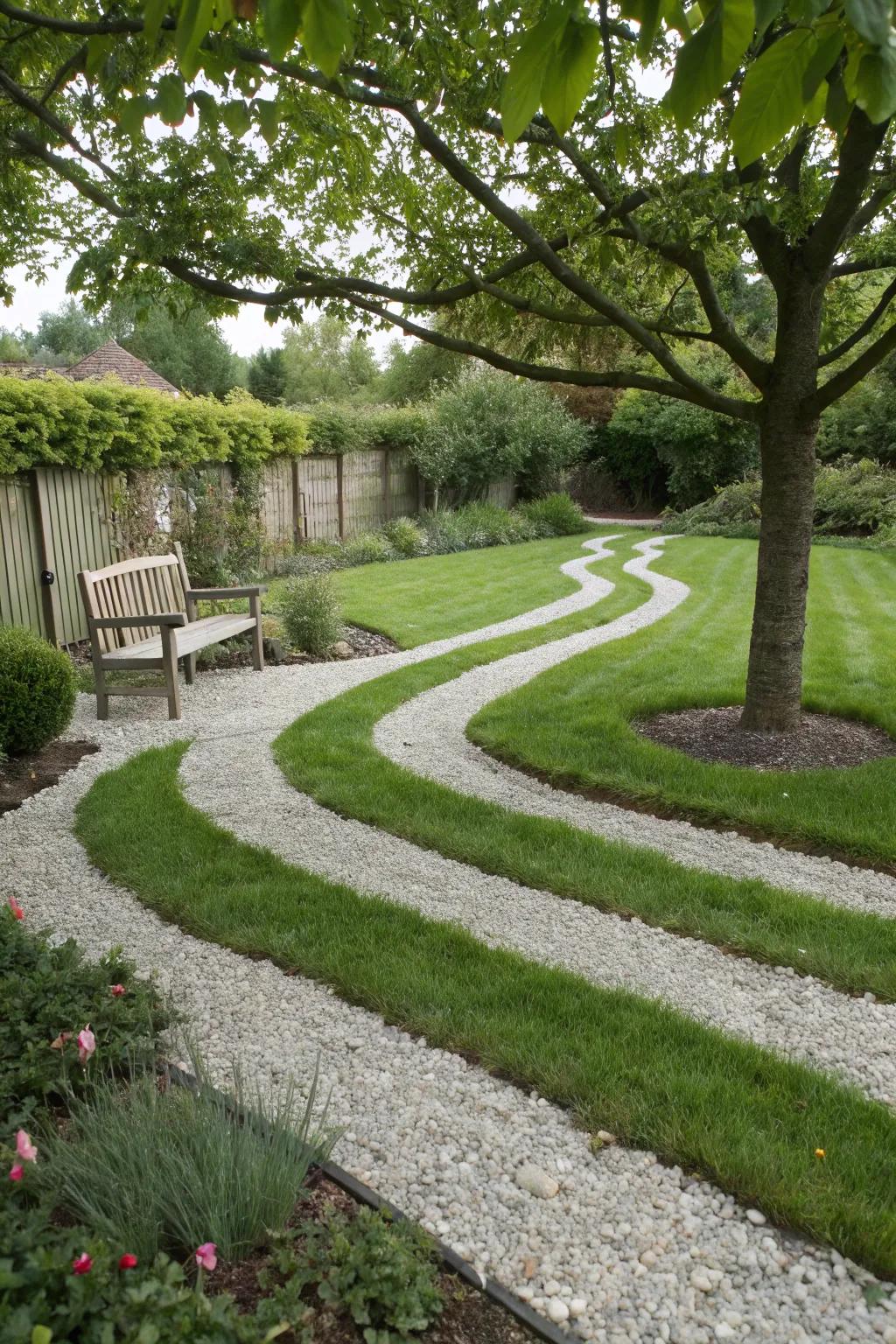 Blend gravel and grass for a harmonious landscape.