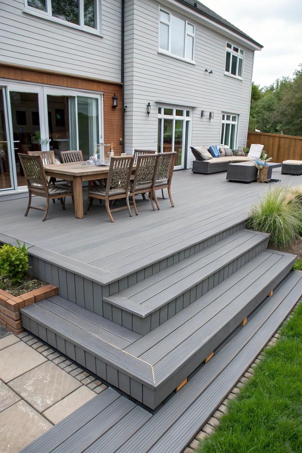 A multi-tiered deck design maximizes functionality and style.