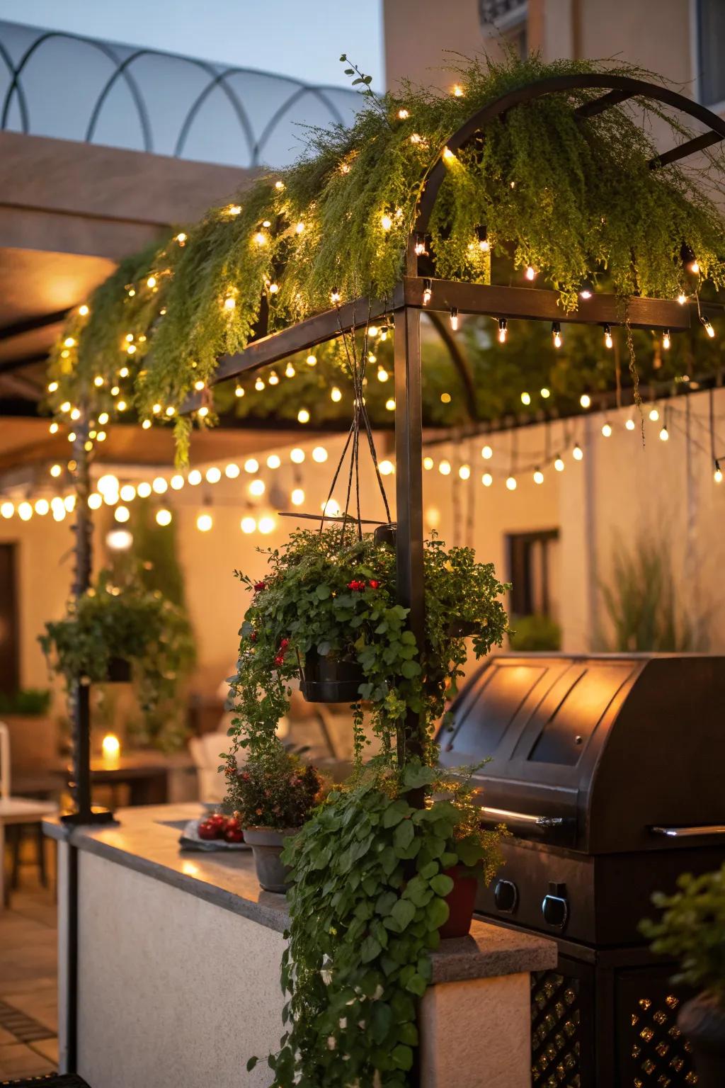 Add charm with decorative elements like lights and plants.