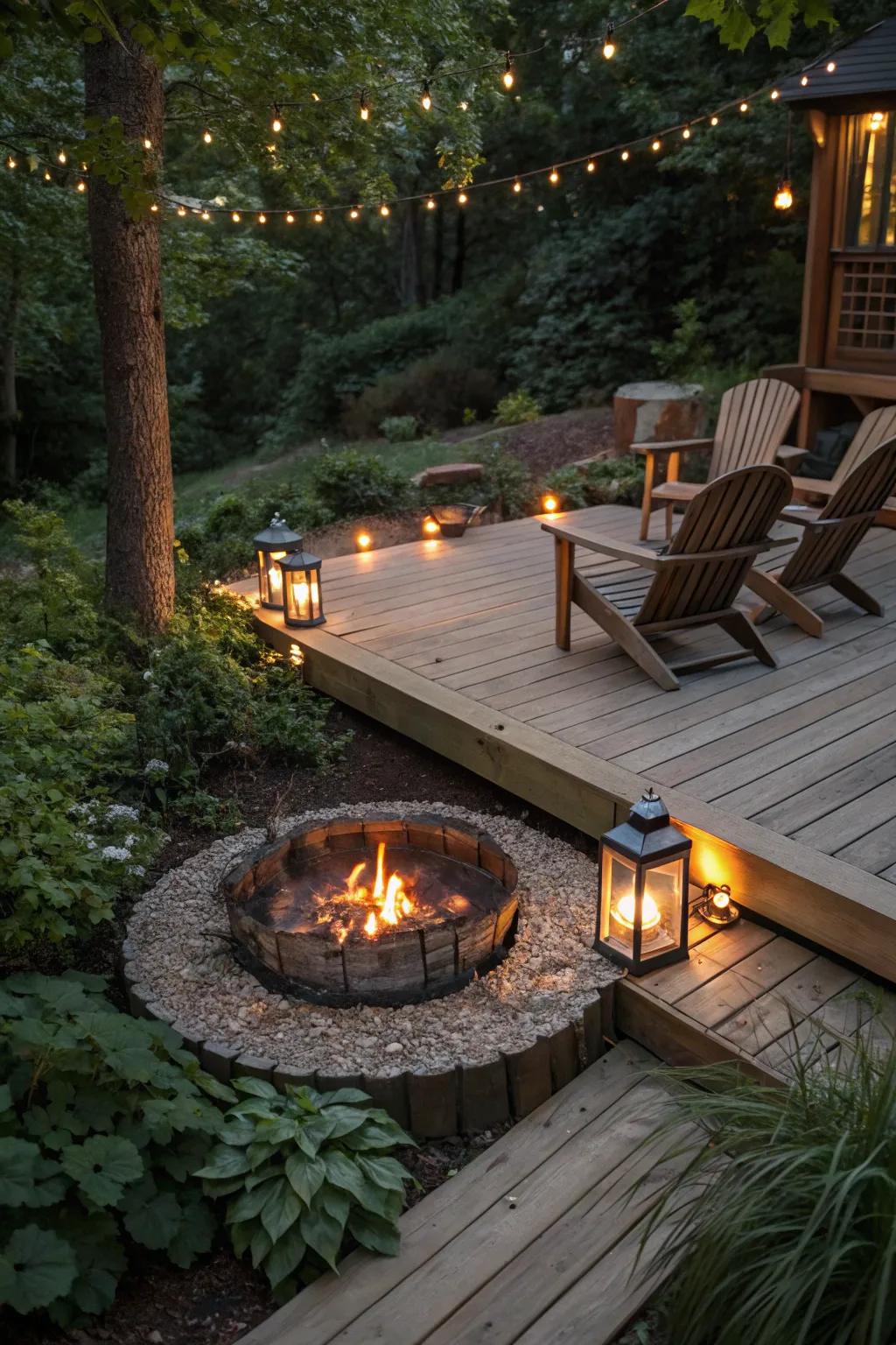 Subtle lighting creates a magical evening ambiance.