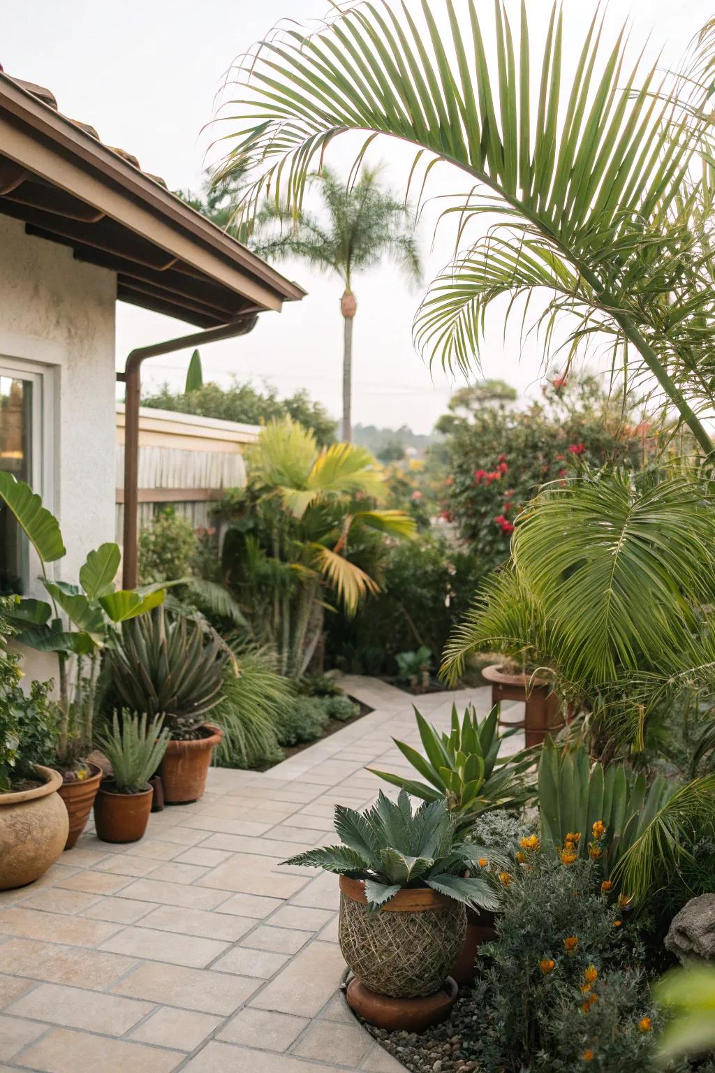 Lush vegetation adds a touch of nature to the hacienda patio.