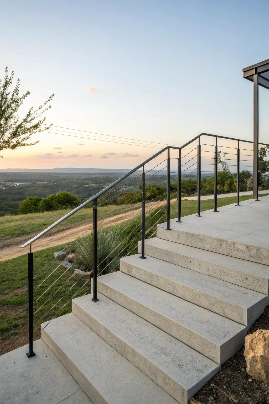 Cable railings offer a sleek and modern design.