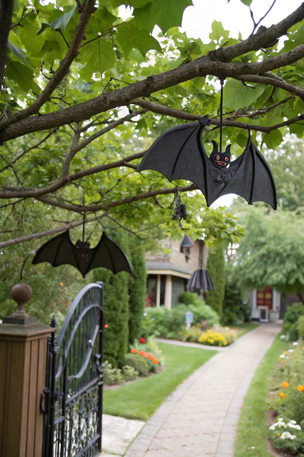 Hanging bats give your yard a spooky, animated feel.
