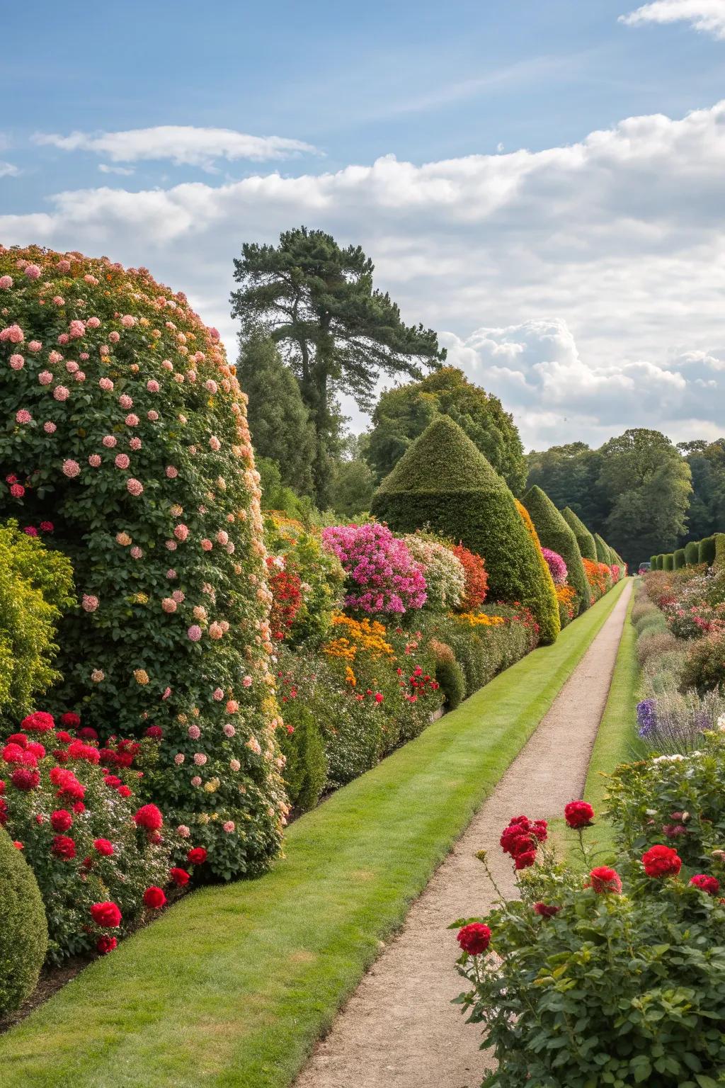 Enjoy seasonal blooms with beautifully trimmed flowering hedges.