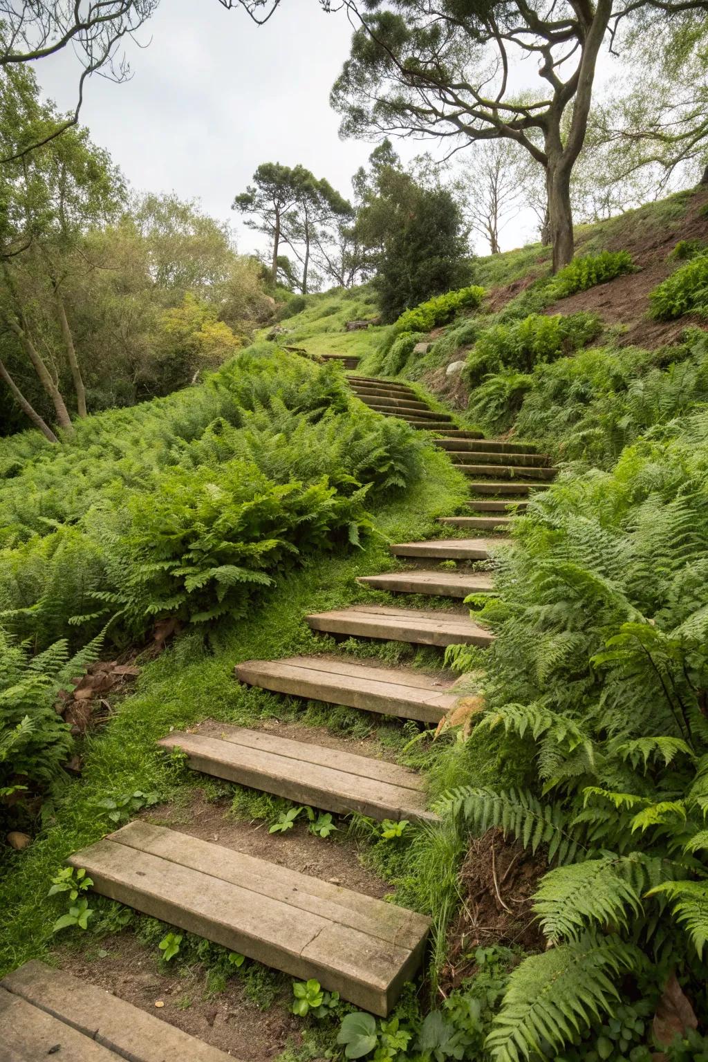 Wooden platforms add a natural touch to elevated areas.