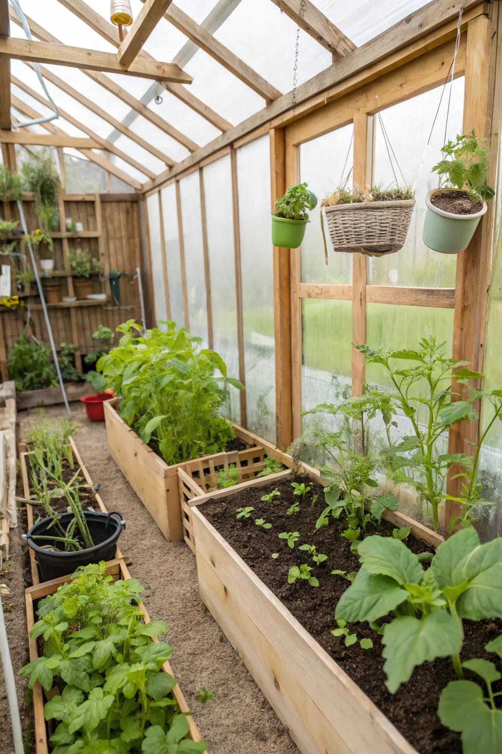 A cozy greenhouse nurturing future harvests.