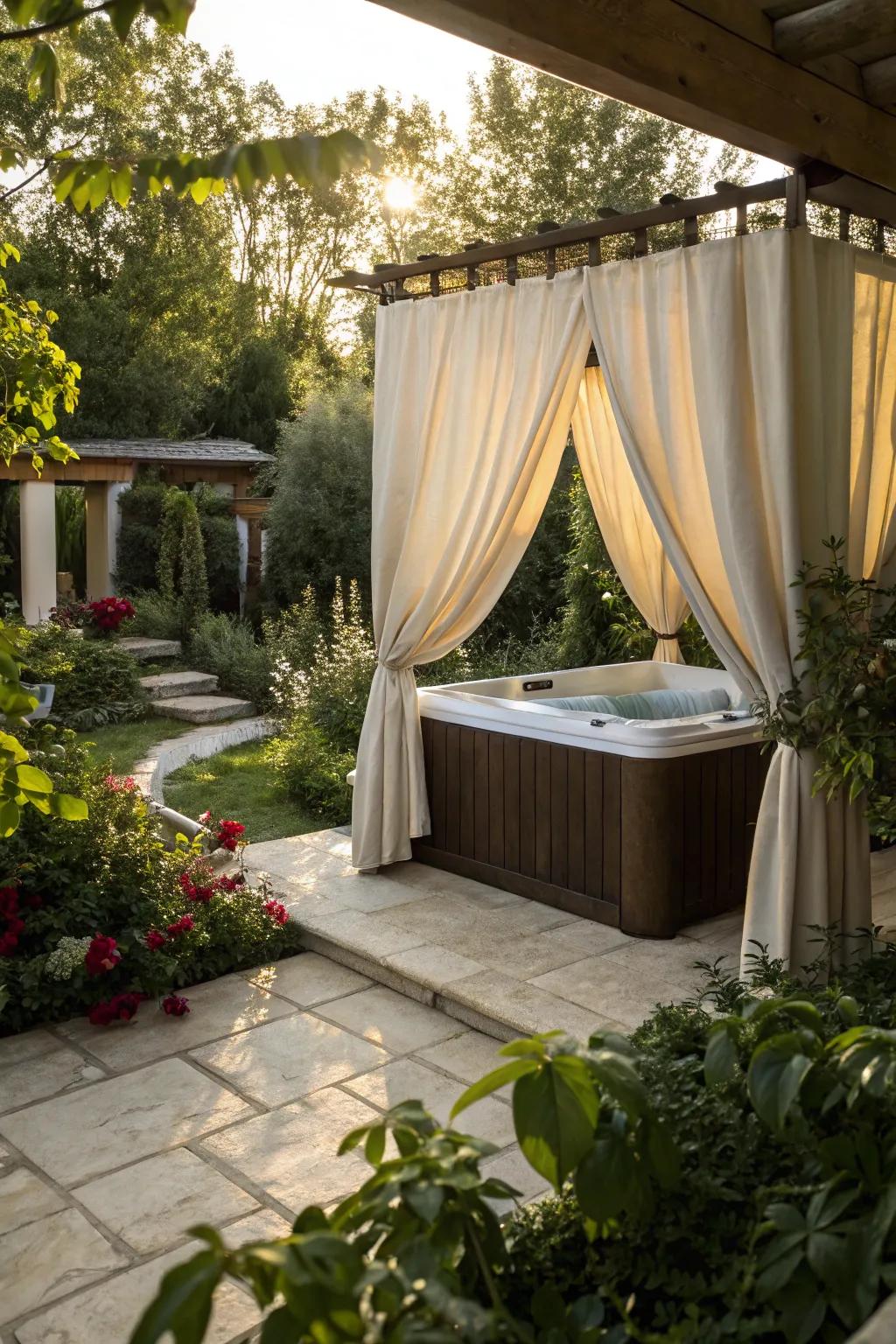 Add ambiance and privacy with curtains around your hot tub.